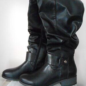 Black Knee-High Women's Buckle Riding Boots W/ Chunky Heels-Size 8.5-NWOT
